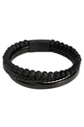 Black beaded leather courant wrinkle bracelet with sleek magnetic clasp for stylish everyday wear