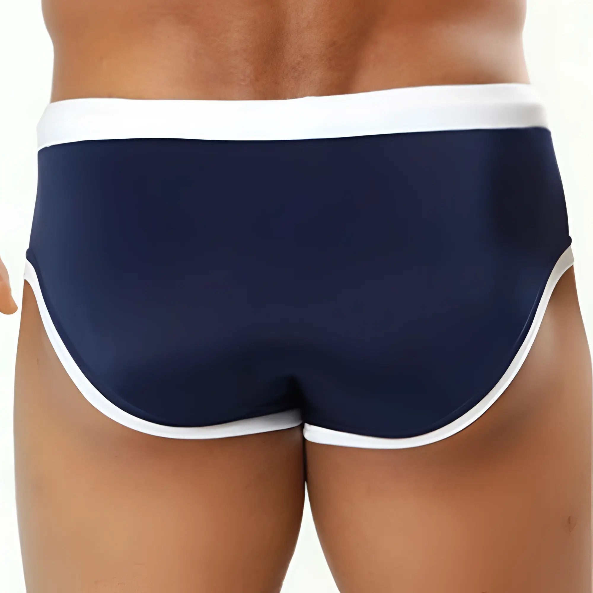 Navy blue cover male cm0706 swimwear trunks with white trim designed for comfortable beach and pool use