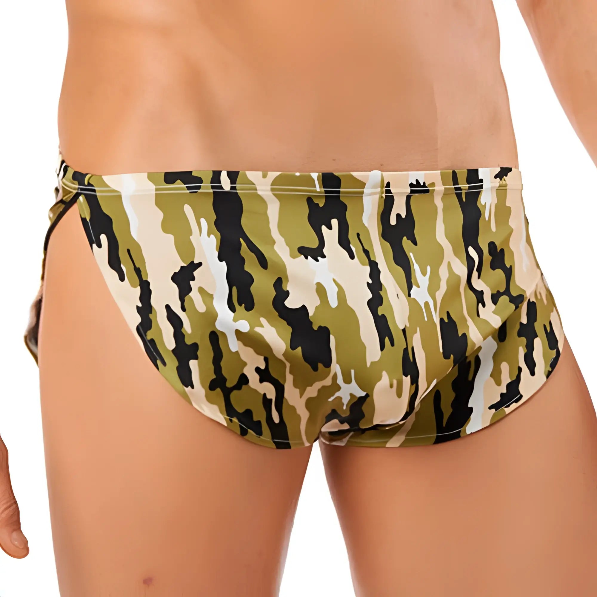 Cover male cm109 boxer men’s swim shorts in olive green black and beige camouflage pattern for swimming