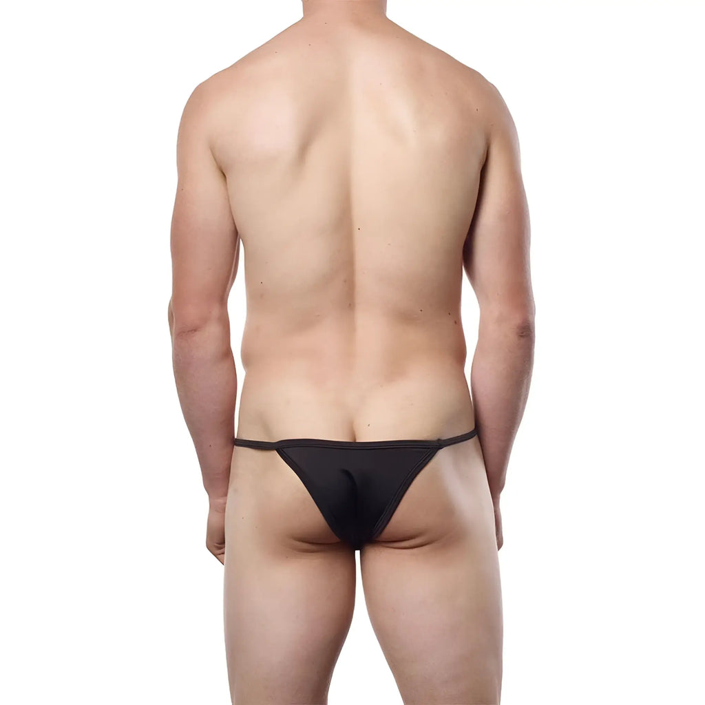 Black thong briefs cover male cm112 bikini brief with smooth form fitting design shown from the back side