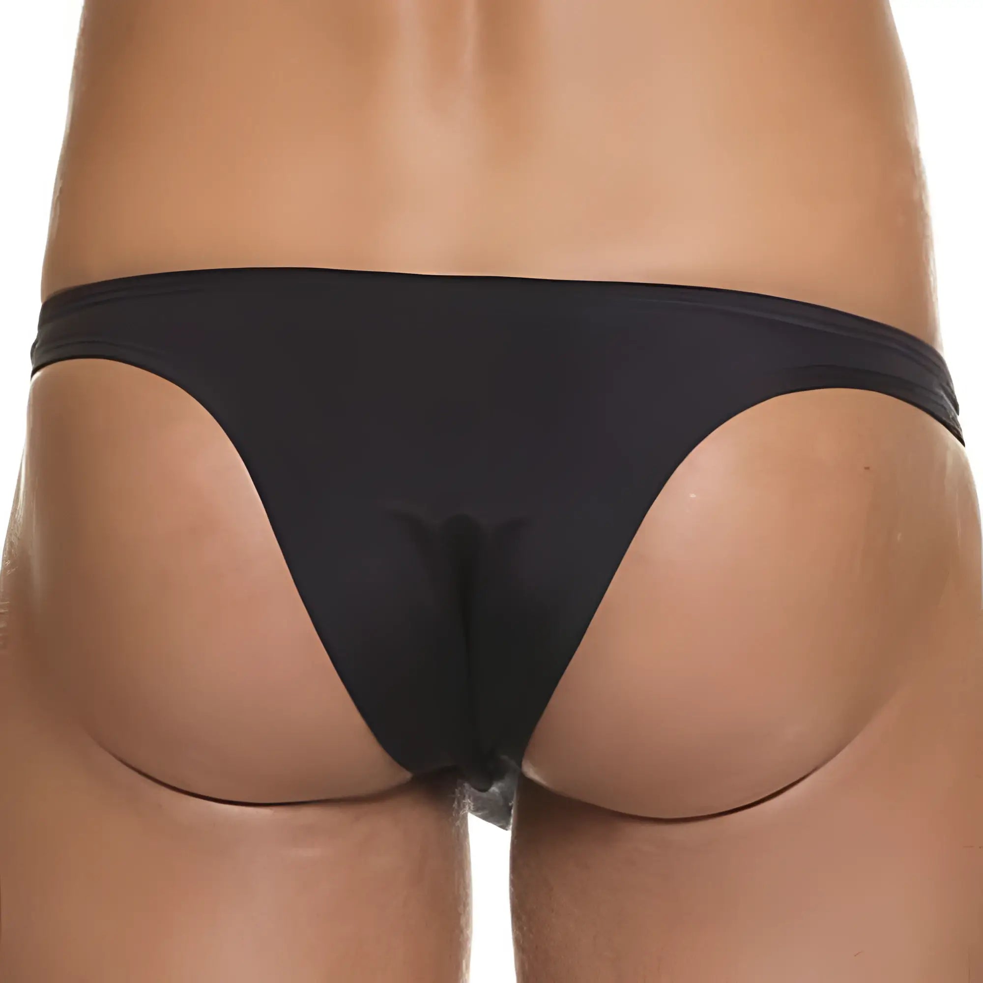Black cover male cm201 bikini brief made of smooth stretchy fabric with narrow waistband and minimal coverage
