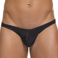 Black cover male cm201 bikini brief thong made of smooth stretchy fabric shown from the back side