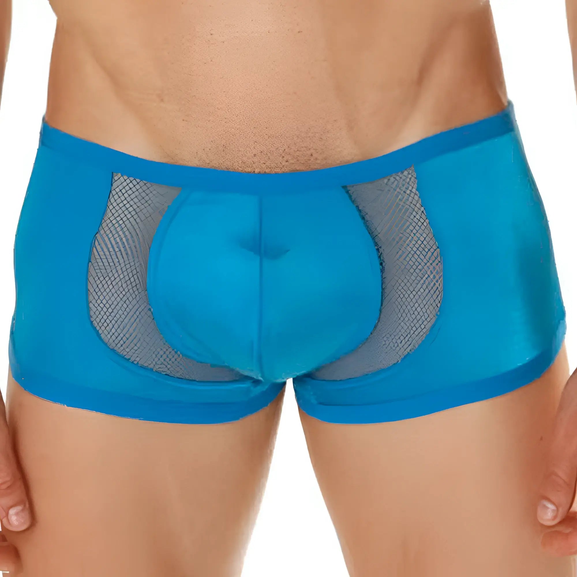 Cover male cm206 boxer brief bright blue mesh briefs with padded center panel and gray breathable fabric accents