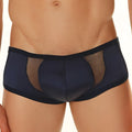Navy blue mesh briefs with solid fabric front and black trim from cover male cm208 intimate brief collection