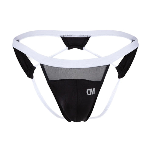 Black and white mesh athletic brief cover male CME033 jockstrap with supportive design and cm logo on front