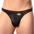 Black cm brand thong with red stitching and white logo in cover male cmi034 volcano butt bikini showing back side