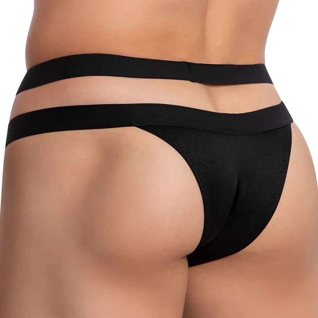 Black sleek double strap thong made of smooth fabric in cover male cmi049 men’s cross strap bikini style