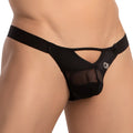 Black mesh thong bikini with solid elastic waistband and cutout design from cover male cmi058 open breathable pouch line