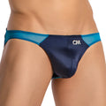 Cover Male CMI069 mesh sides bikini men’s briefs in navy blue and teal with mesh trim and satin-like finish