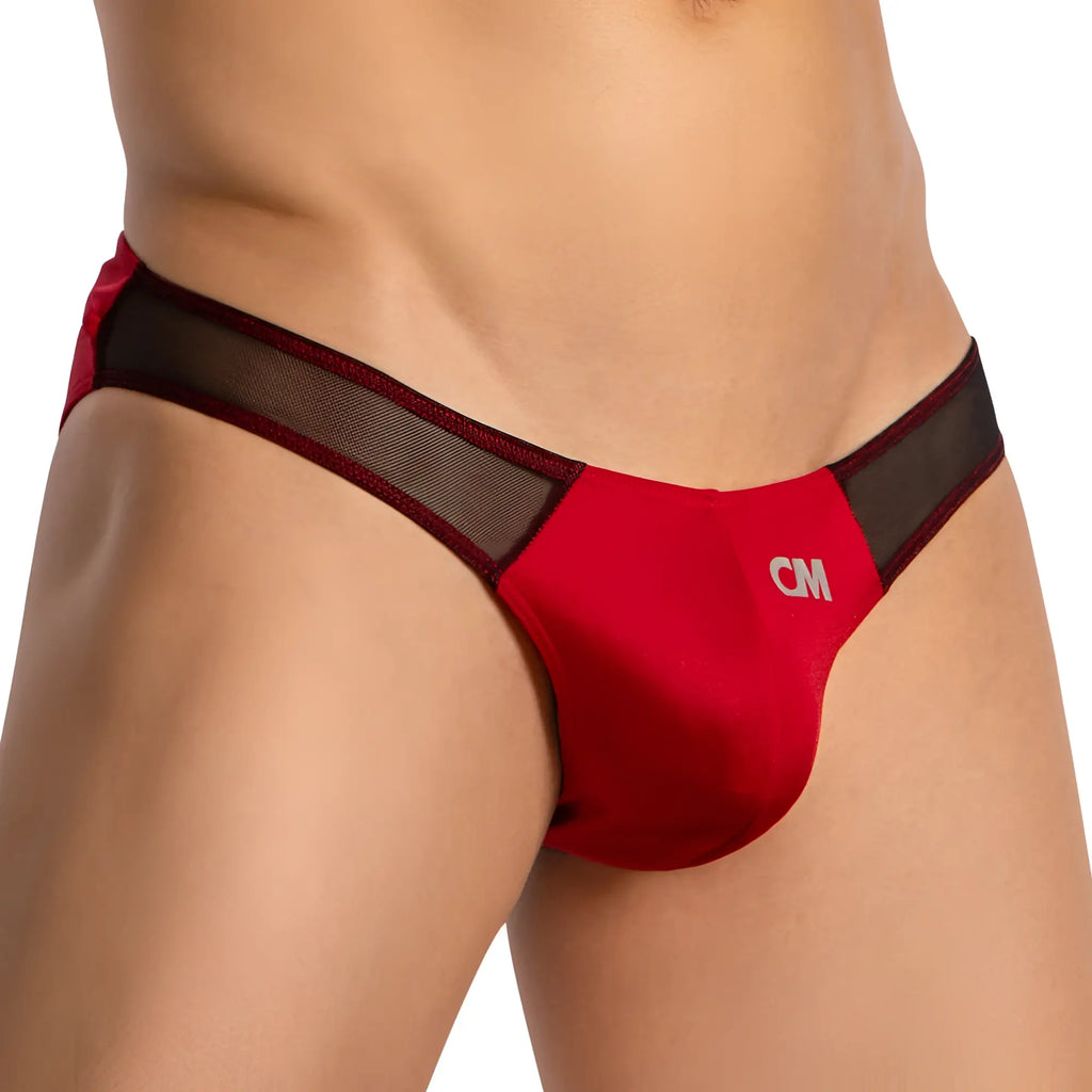 Red and black mesh trimmed men’s briefs with white cm logo front in cover male cmi069 mesh sides bikini style