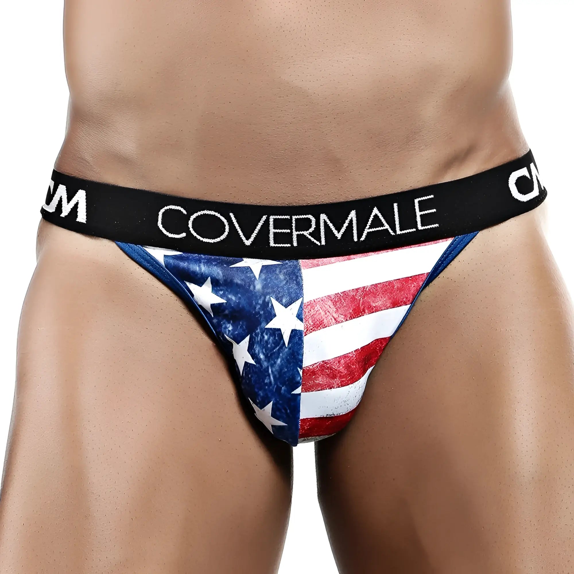 Cover male cmk022 usa slip thong men’s briefs with american flag pattern and black waistband with covermale logo