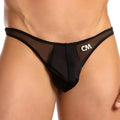 Cover male cmk048 thong black sheer mesh with solid front panel and white cm logo on the side