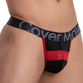 Black and red cover male cmk065 focus thong with bold horizontal stripe and white logo on waistband