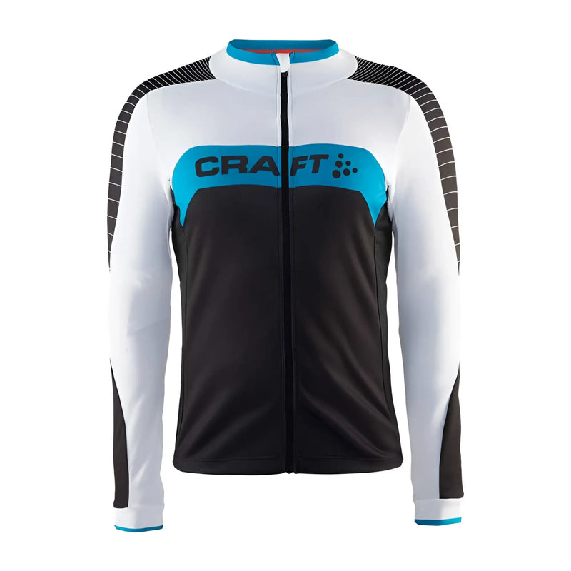 White black and bright blue craft gran fondo long-sleeved cycling jersey with full zipper and craft logo size m