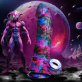 Creature Cocks Alienoid silicone dildo with pink, blue, and black swirled coloring and an eye-like base design.