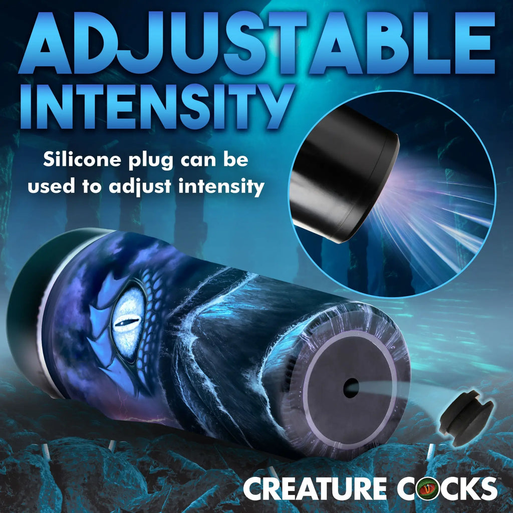 Creature Cocks Bussidon Sea Monster stroker with blue monster eye design and removable silicone intensity plug.