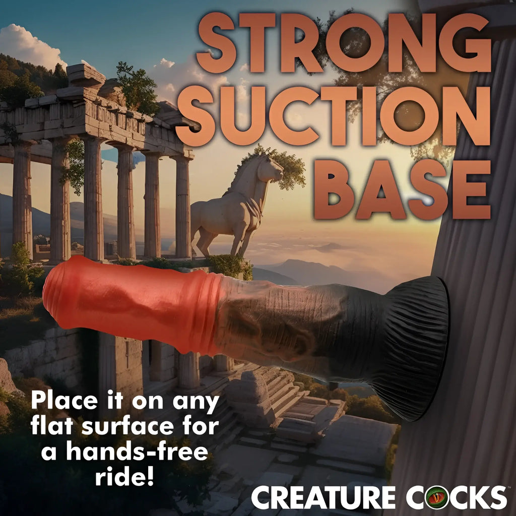 Creature Cocks Centaur dildo with red-to-black gradient, textured silicone, and a black suction cup base.