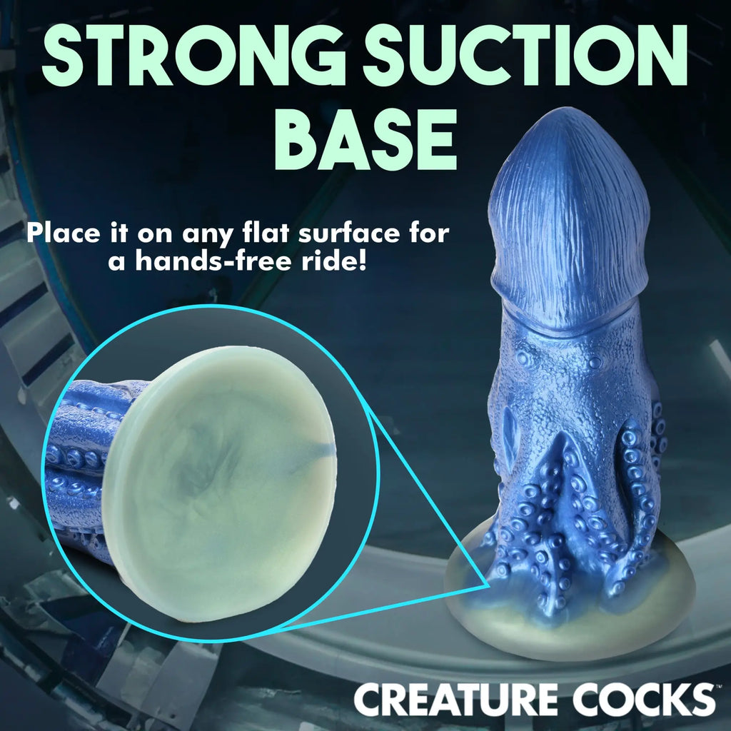 Blue Creature Cocks Cocktopus silicone dildo with a detailed tentacle design and a white suction cup base.