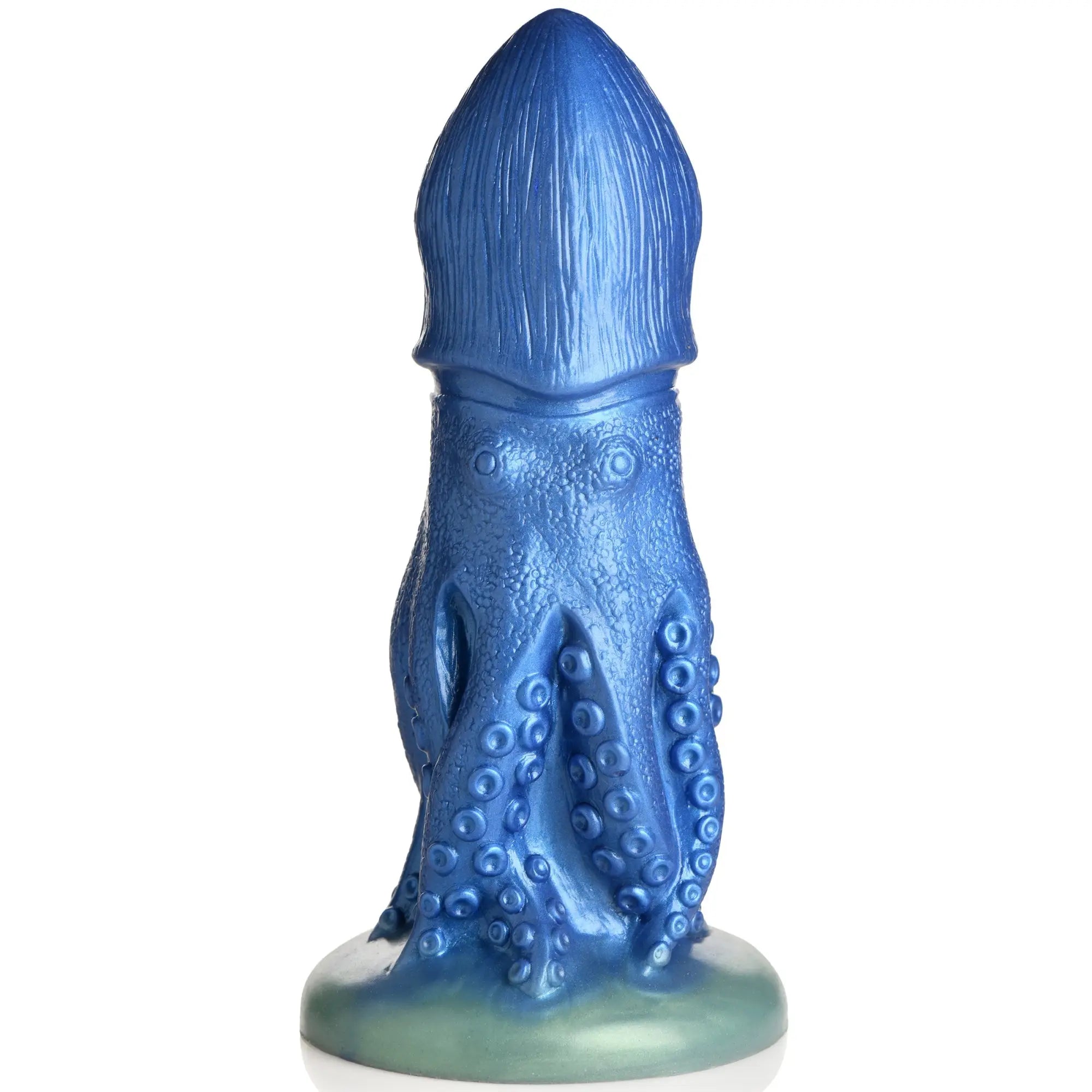 Creature Cocks Cocktopus silicone dildo in metallic blue, featuring textured octopus tentacles and a suction cup base.