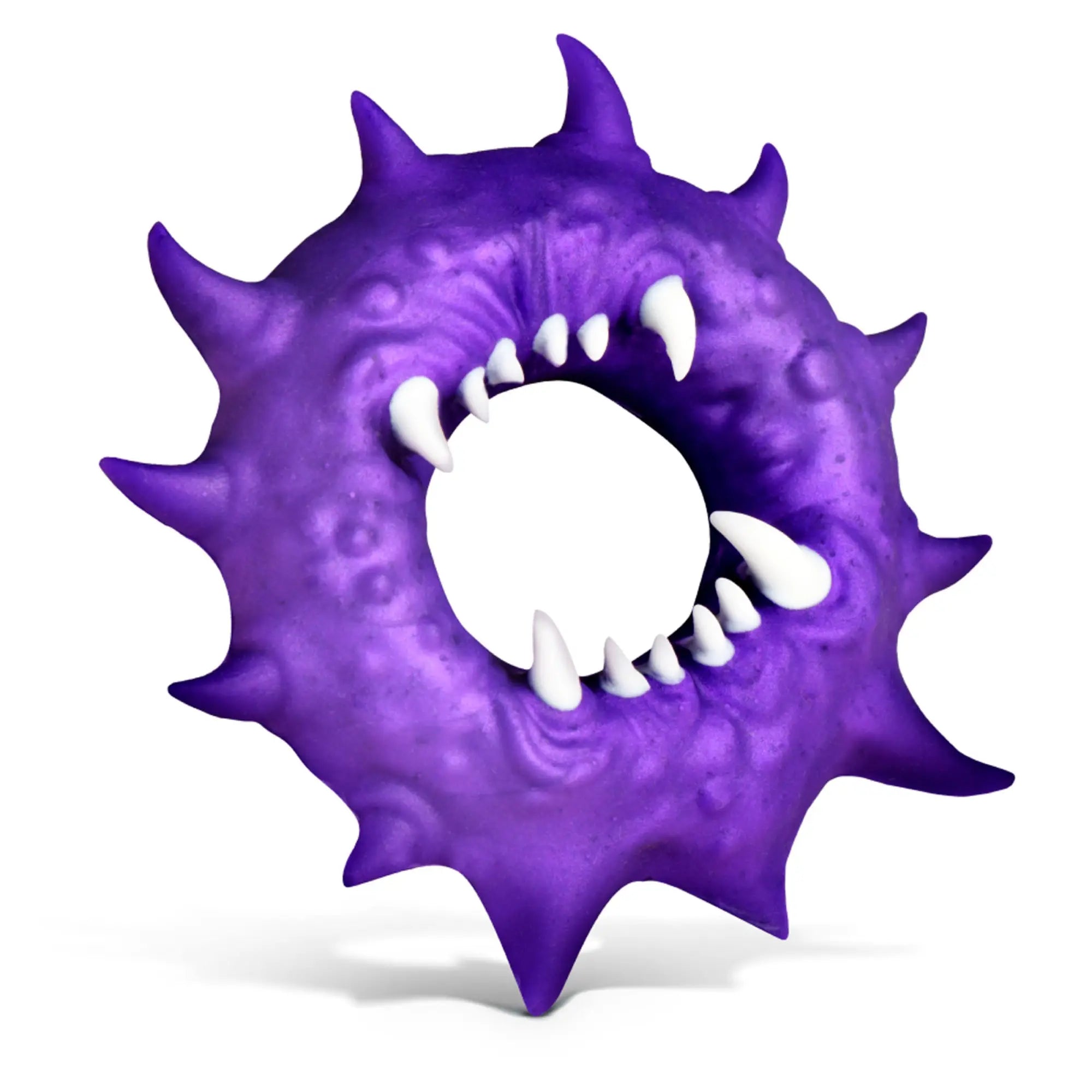 Creature Cocks Constrictor purple silicone cock ring with a monster-inspired textured design and white sharp fangs.