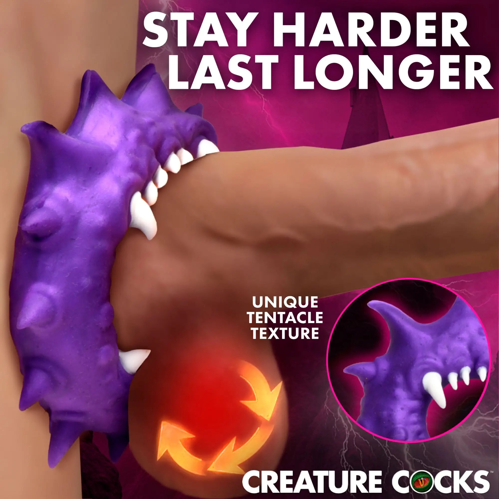 Creature Cocks Constrictor purple silicone cock ring with textured tentacles and white teeth details.