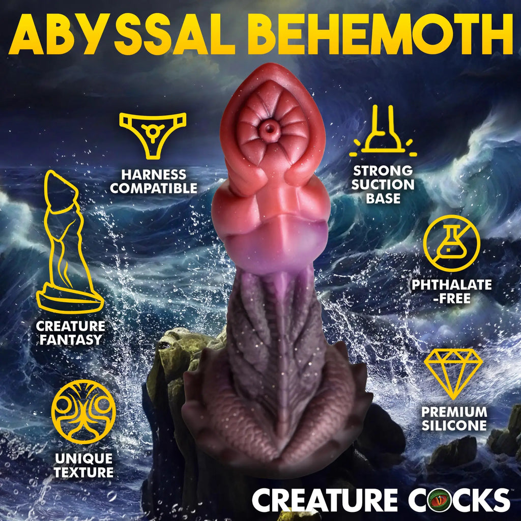 Creature Cocks Deep Diver dildo: a red-to-purple ombre silicone fantasy toy with textured scales and suction base.