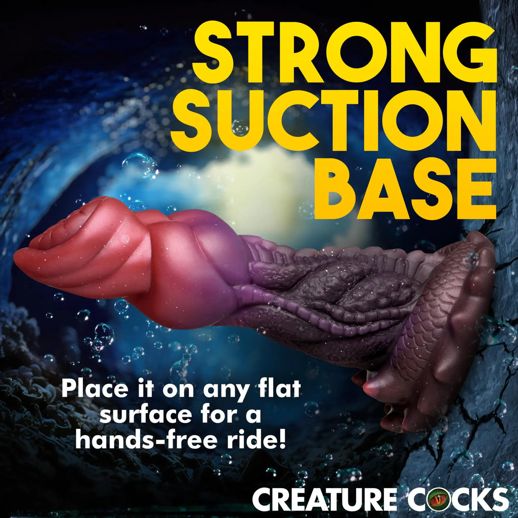 Creature Cocks Deep Diver silicone dildo with a red-to-purple ombre gradient and detailed textured fantasy design.