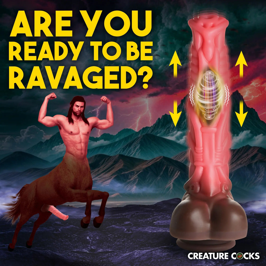 Creature Cocks Deluxe Centaur dildo: a textured, pink and brown silicone shaft with internal vibration and motion.