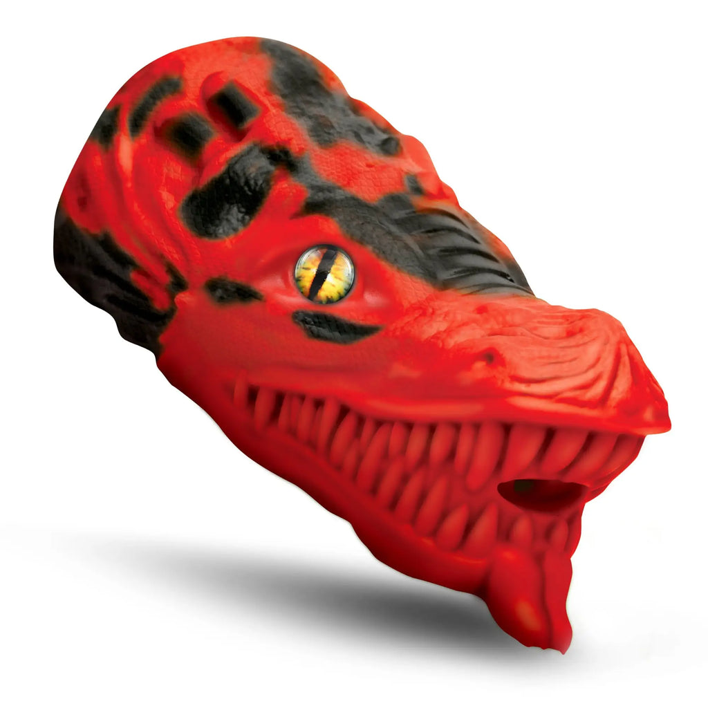Creature Cocks Dragon Tamer stroker: a red and black silicone dragon head with realistic scales and a yellow eye.