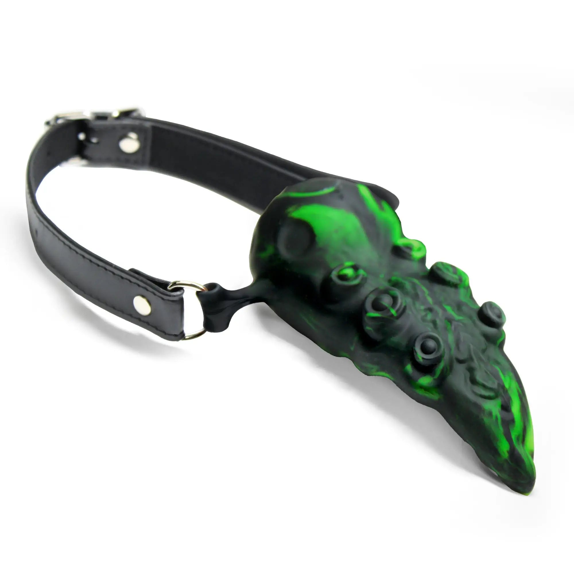 Creature Cocks Dragon’s Lick oral enhancer: a black and neon green tentacle attachment on a black leather neck collar.