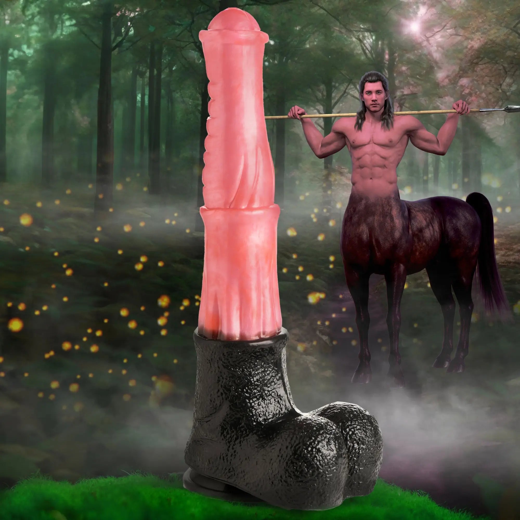 Creature Cocks Giant Centaur XL silicone dildo: pink, textured shaft on a black, hoof-shaped suction cup base.