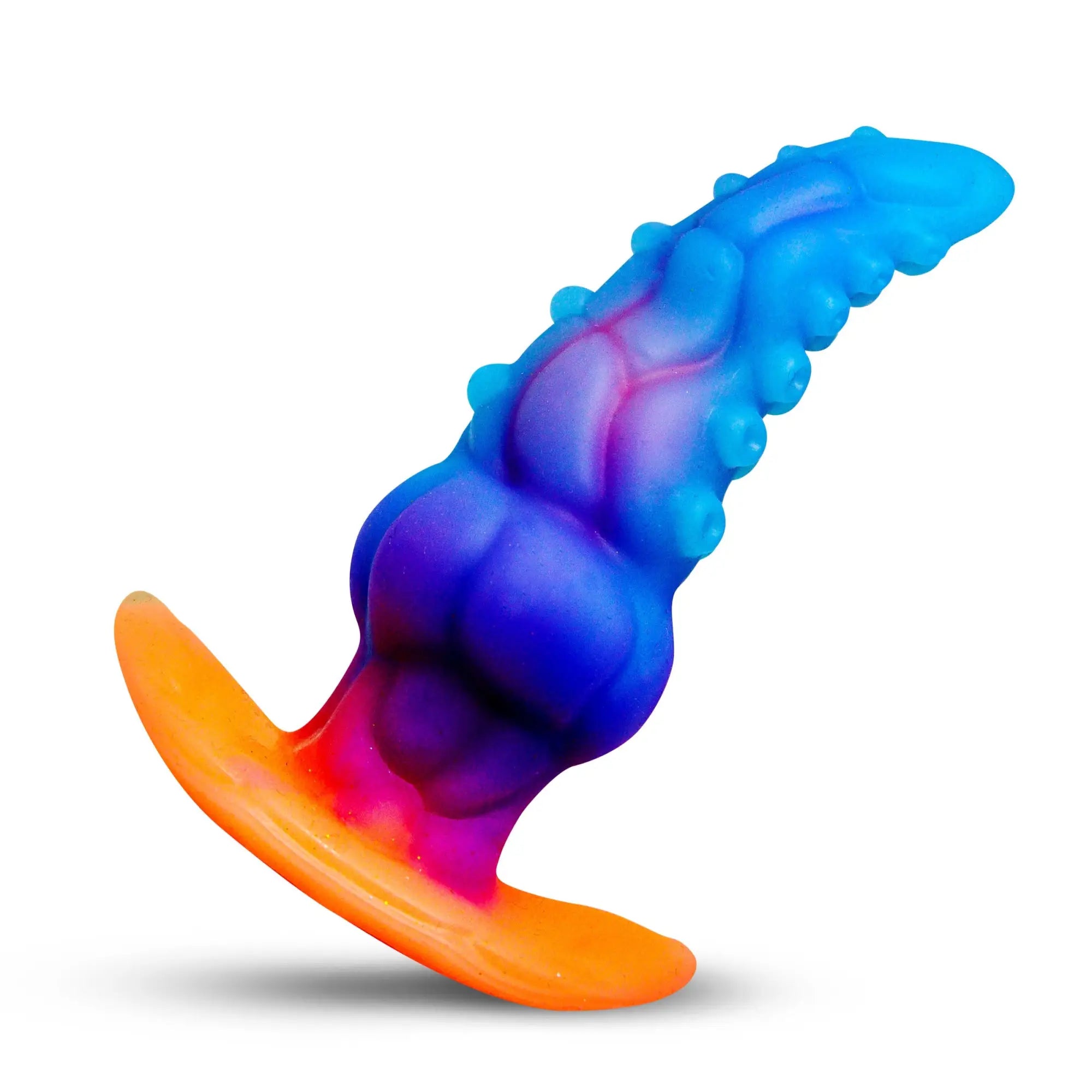 Creature Cocks Glowtopus anal plug: a blue, purple, and orange silicone tentacle toy with suction cup base.