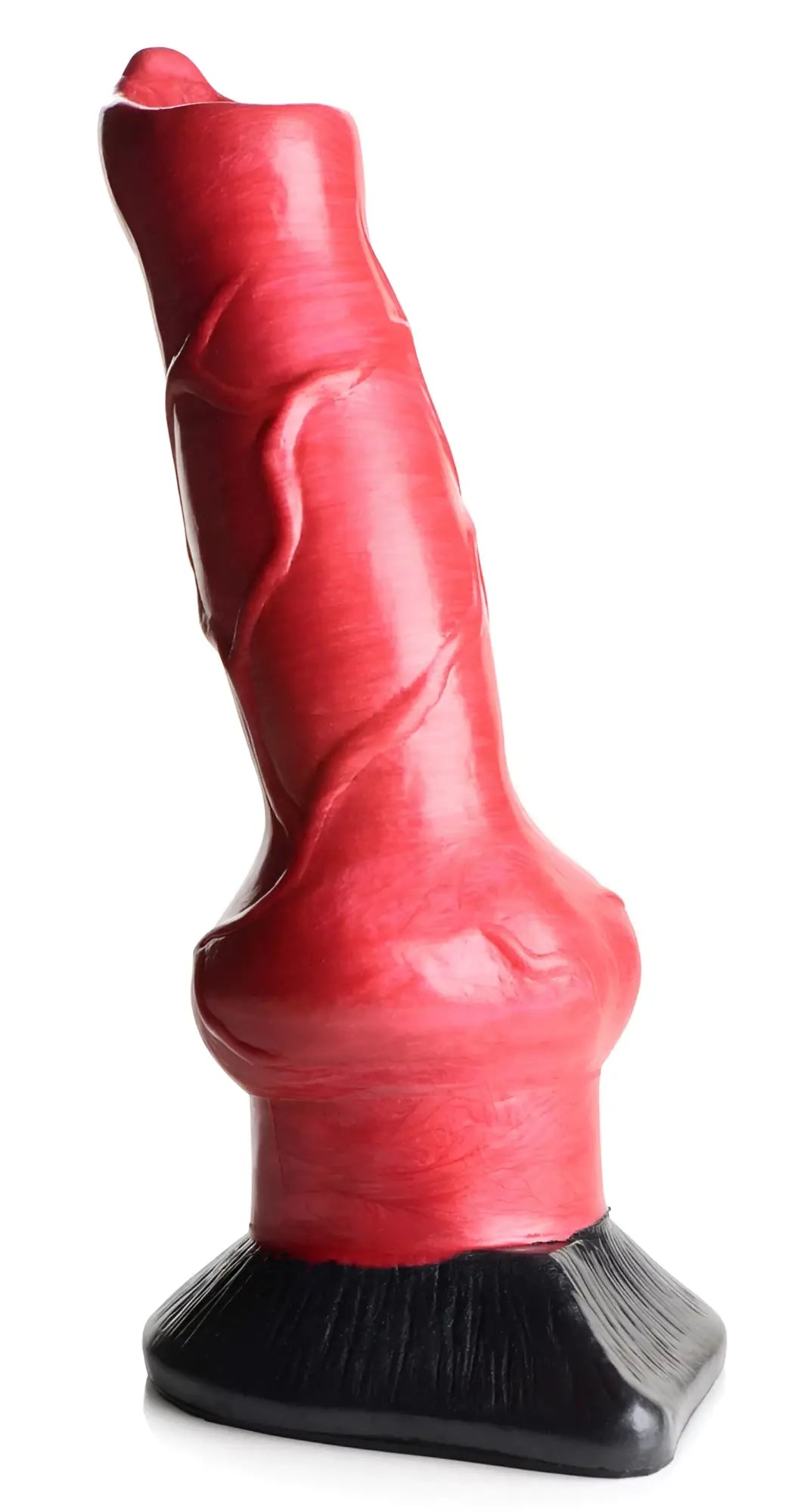 Creature Cocks Hell-Hound dildo: A red, veined silicone canine-style toy with a flared base, set on a white background.