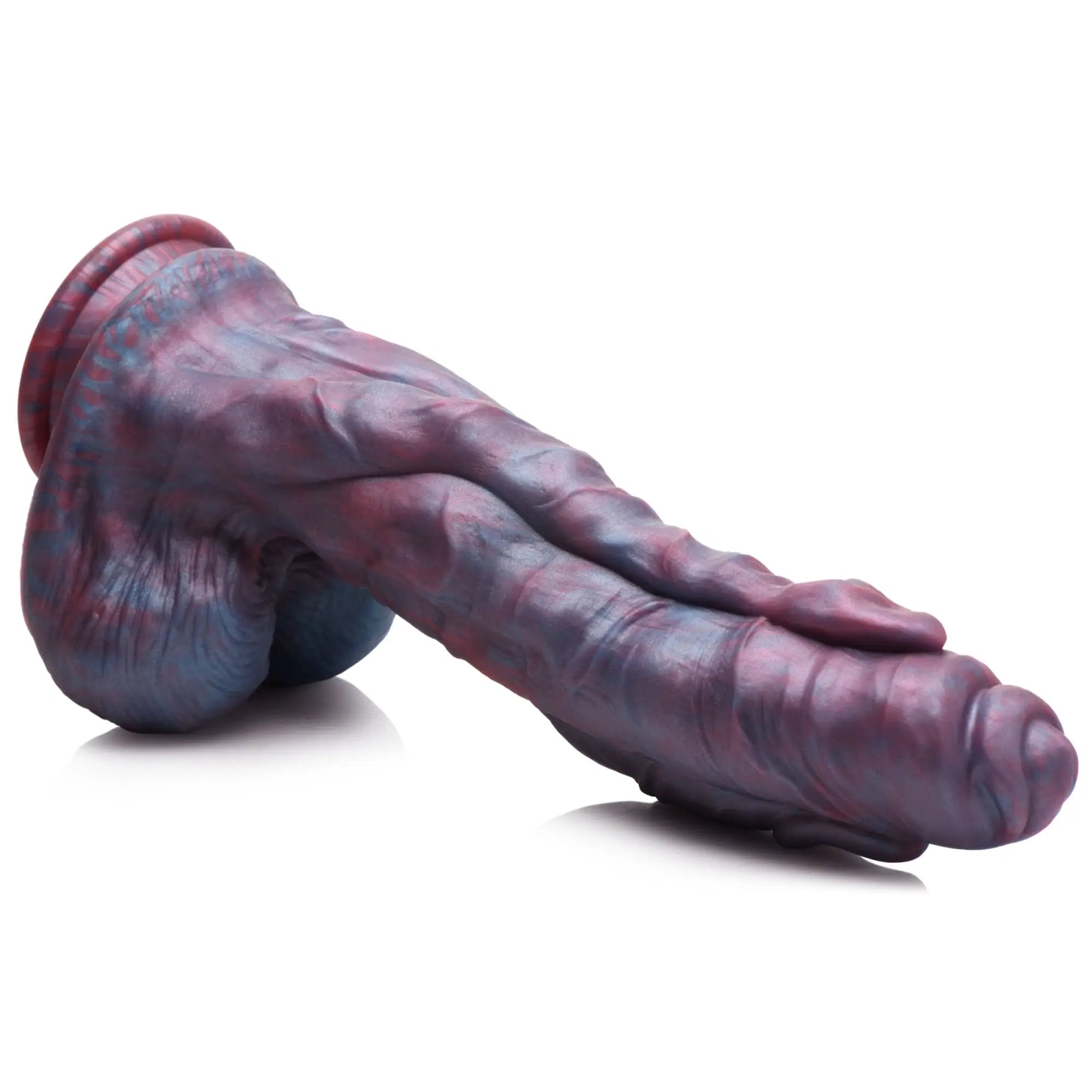 Creature Cocks Hydra sea monster silicone dildo in a swirled purple and blue marbled color with a realistic texture.