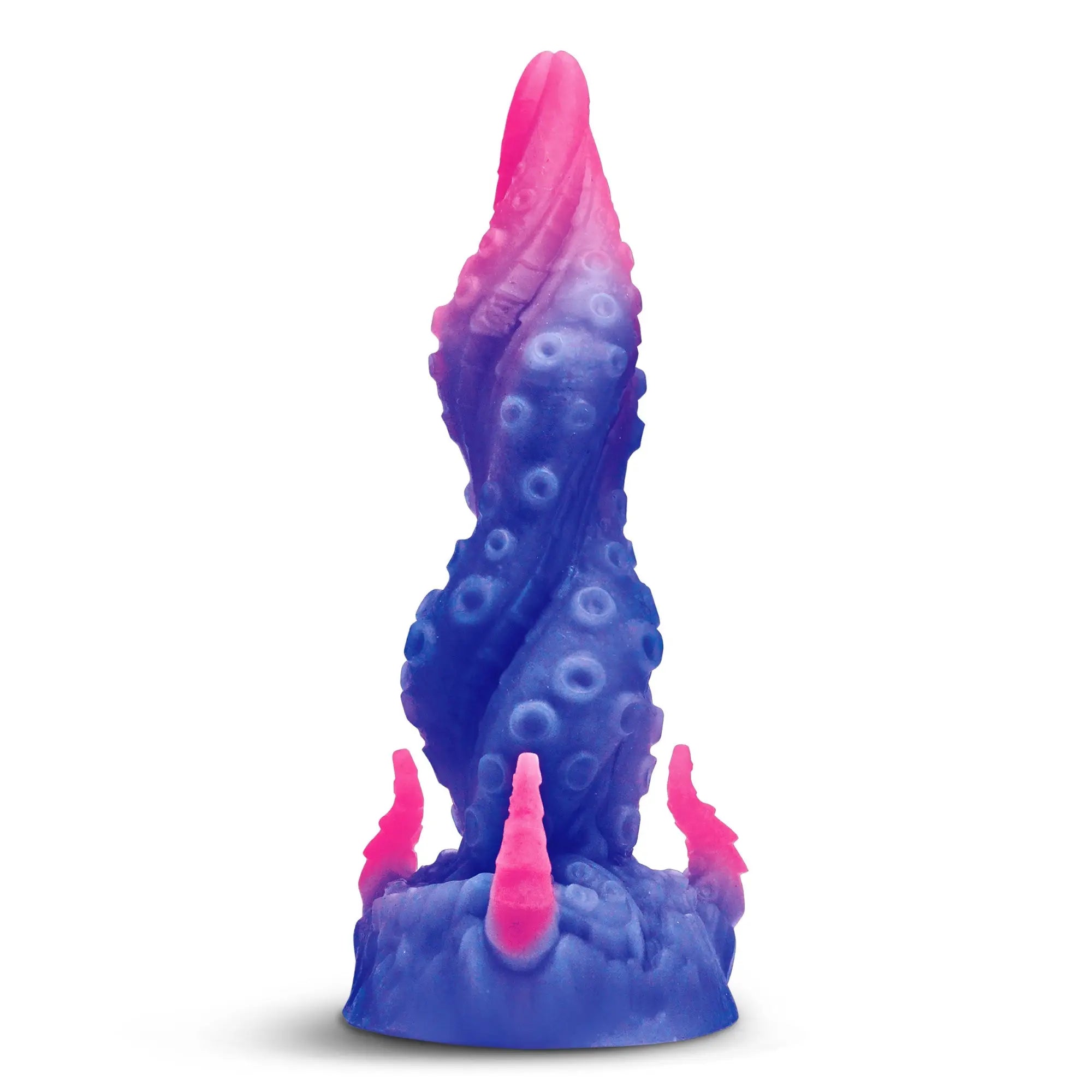 Creature Cocks Krakenar silicone dildo: a blue and pink tentacle-shaped toy with textured suction cup details.