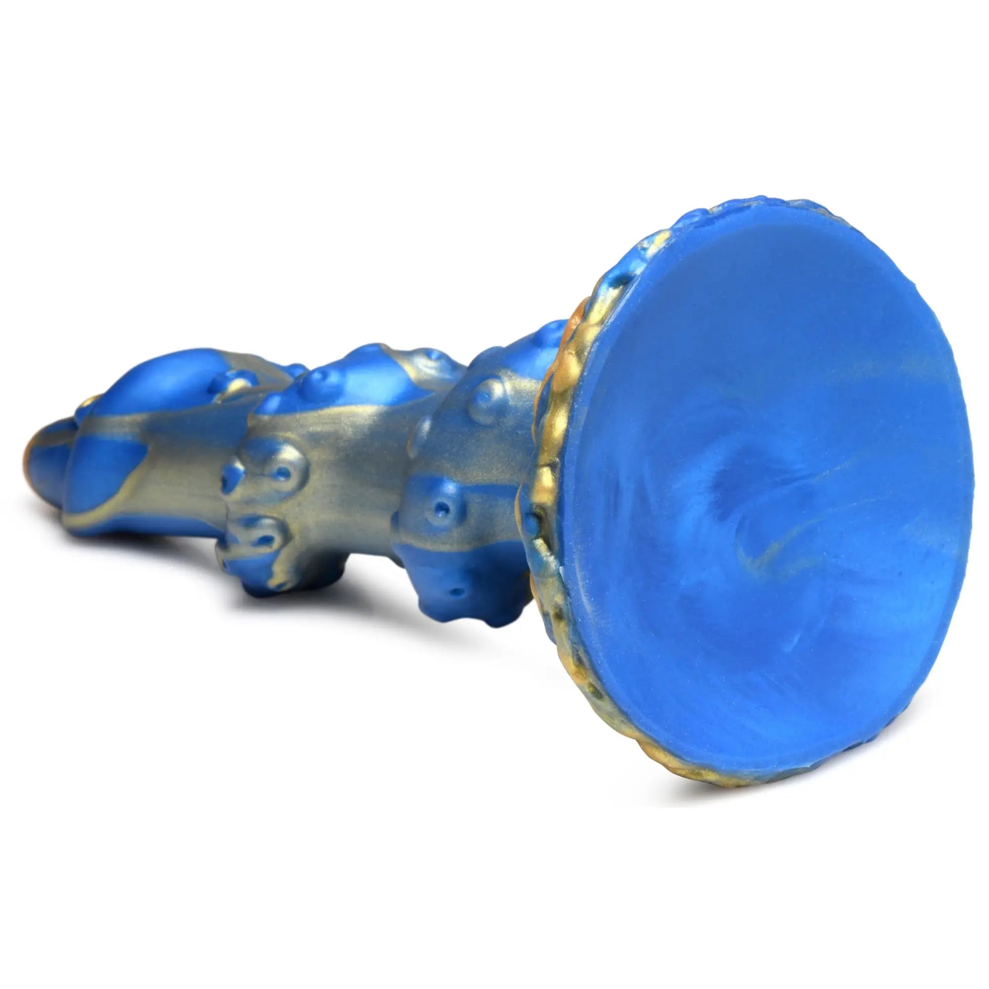 Creature Cocks Lord Kraken silicone dildo: blue and gold, textured tentacle shape with a large suction cup base.