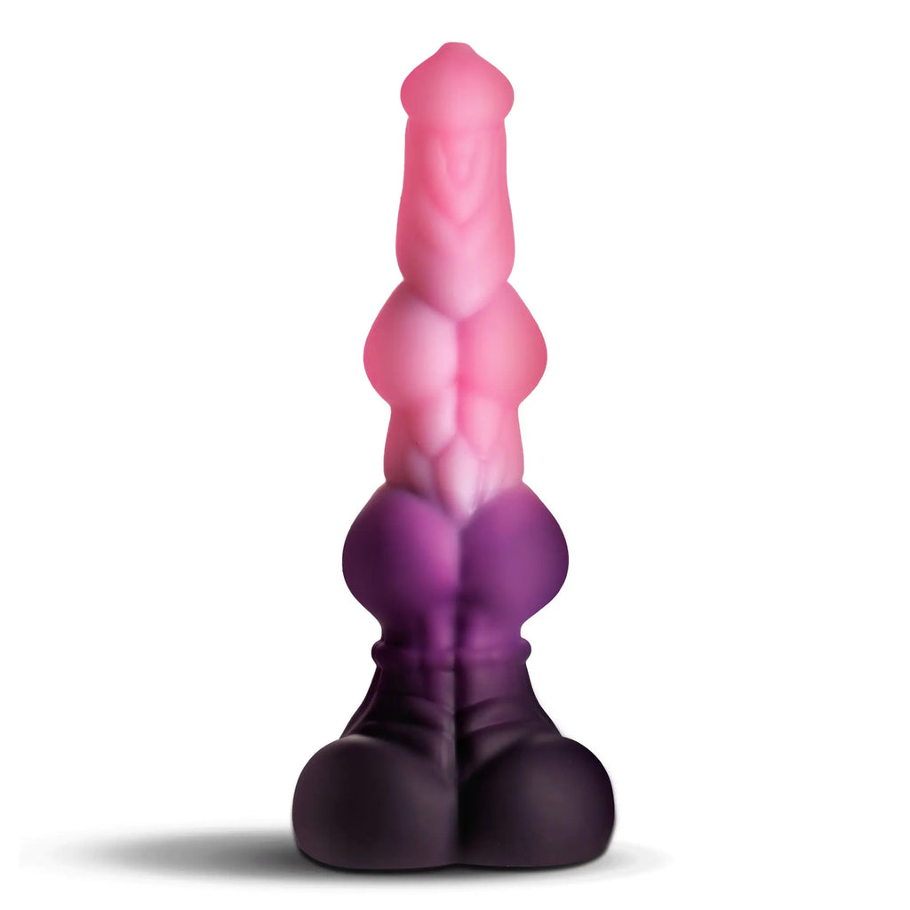 Creature Cocks Lycan werewolf silicone dildo in a vertical pink to dark purple gradient with detailed muscular textures.