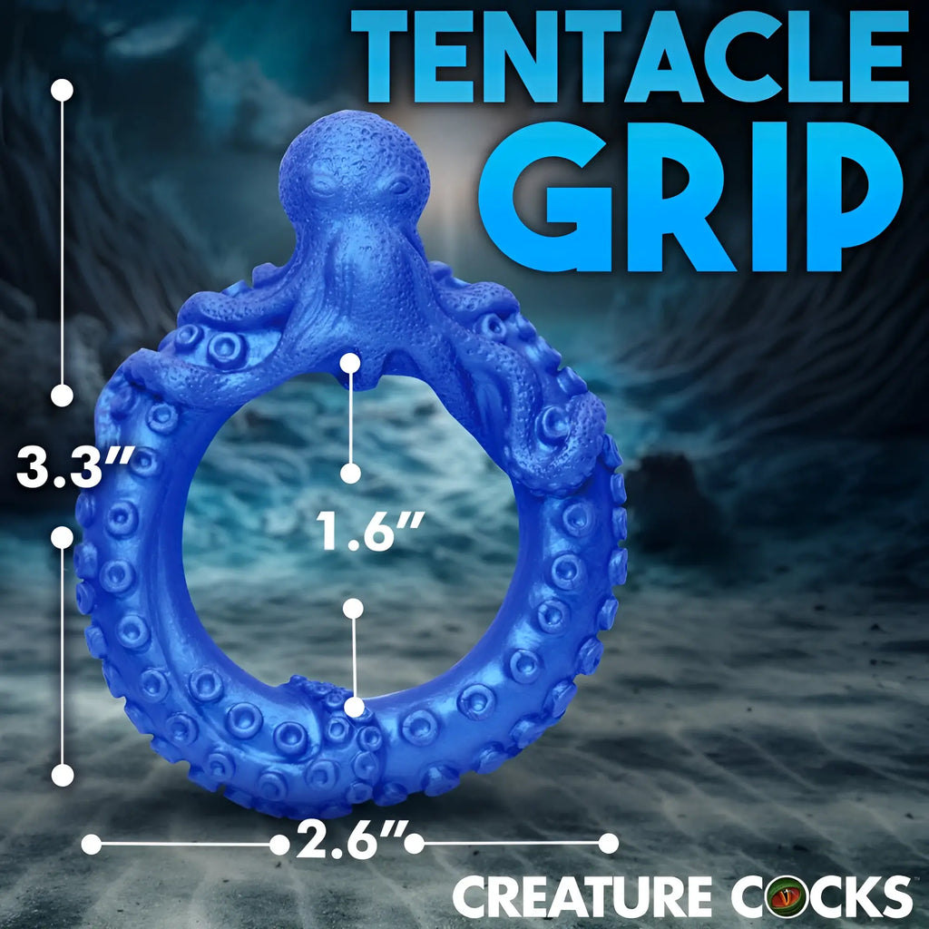 Blue Creature Cocks Poseidon's Octo-Ring silicone cock ring featuring an octopus design with textured tentacles.