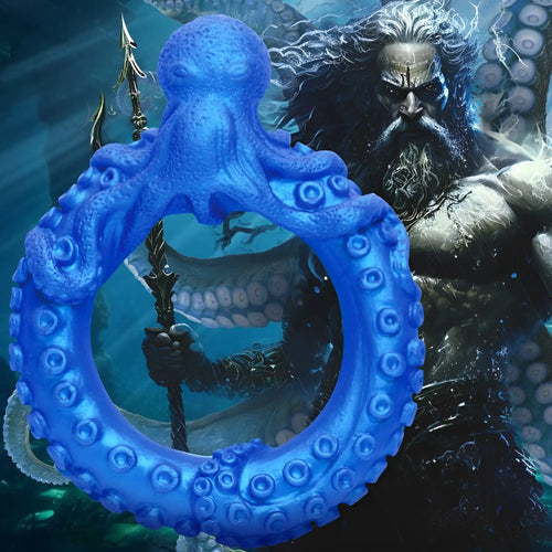 Creature Cocks Poseidon's Octo-Ring: A vibrant blue, textured silicone cock ring shaped like an octopus.