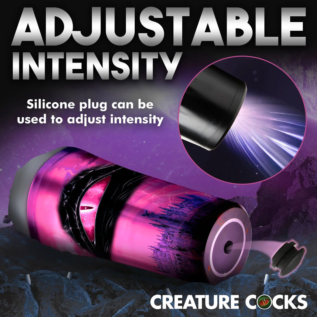 Creature Cocks Predator stroker features a purple alien landscape print with an adjustable intensity silicone plug.