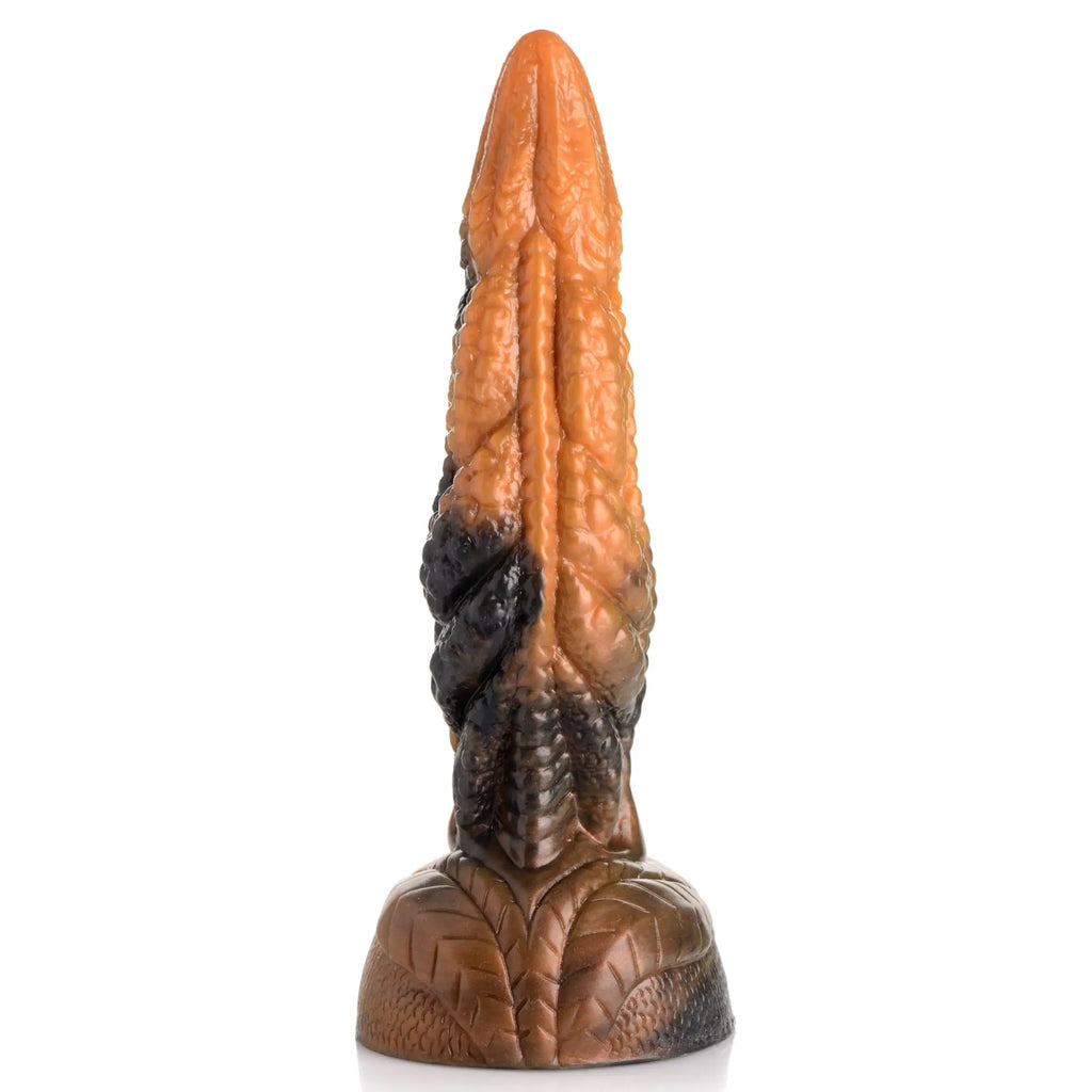 Creature Cocks Ravager silicone dildo: a rippled, tentacle-style design in orange and black with a textured base.