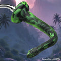 Creature Cocks Spitting Serpent: A textured green and black silicone snake enema nozzle attached to a metal hose.