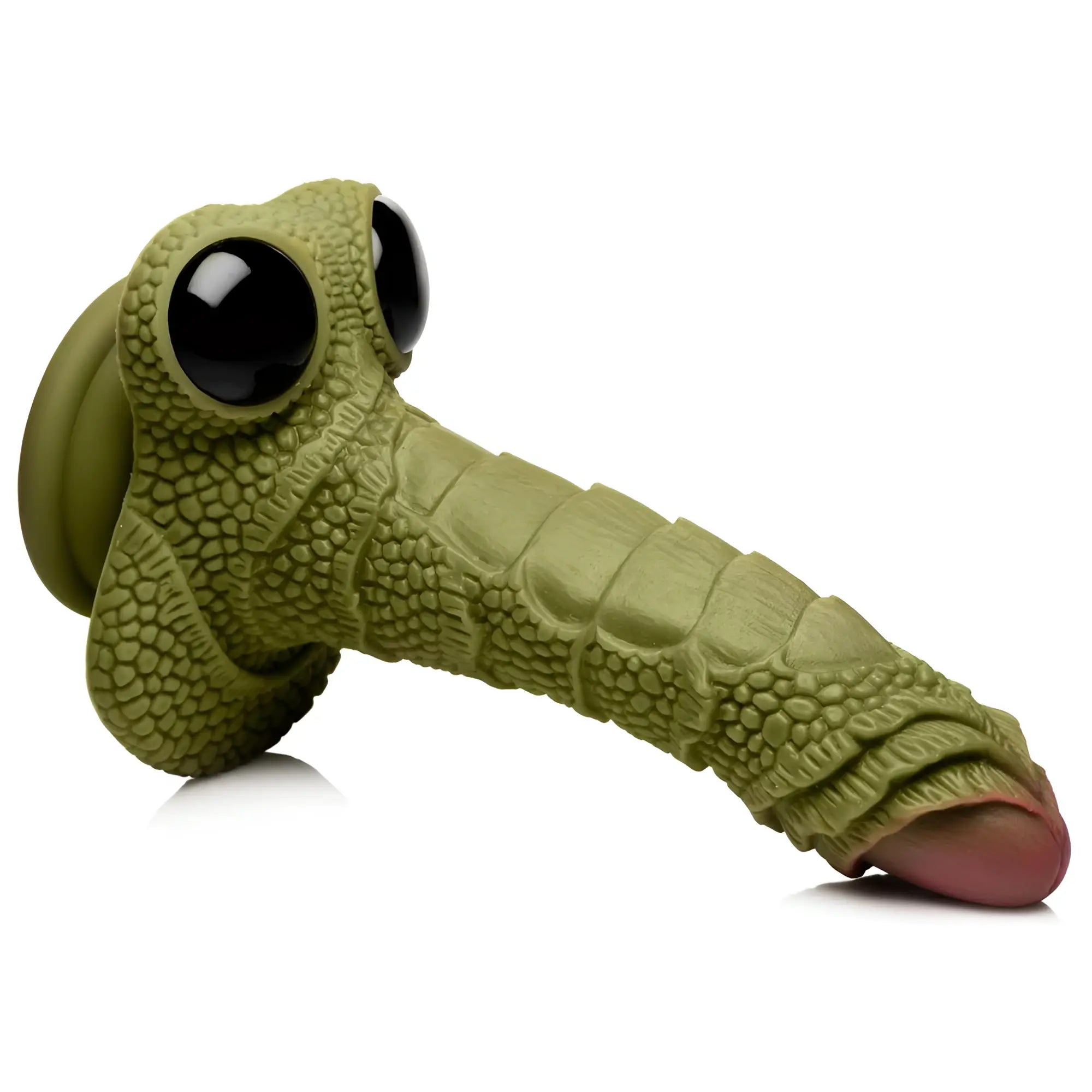 Creature Cocks Swamp Monster silicone dildo: green, scaly, creature-themed toy with large eyes and suction cup base.