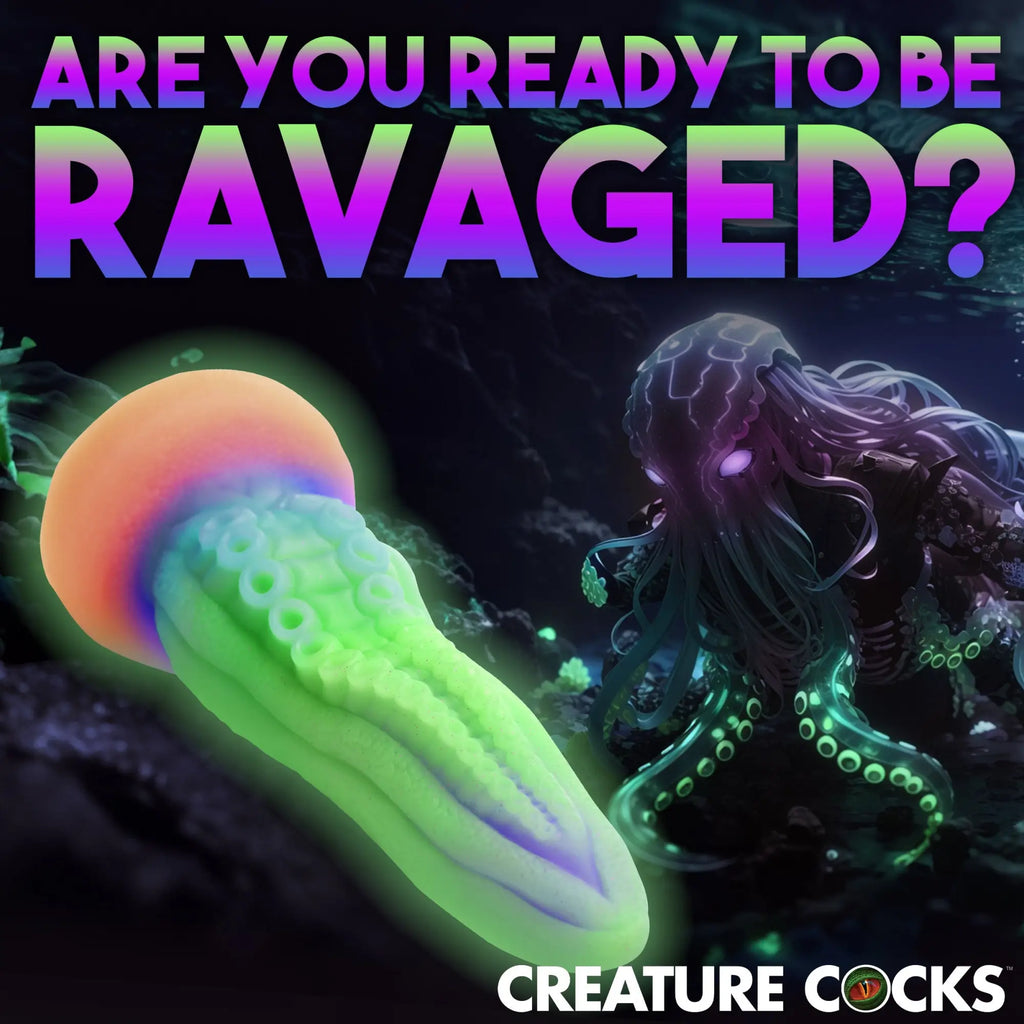 Creature Cocks Tenta-Cock: A glow-in-the-dark, neon green and orange tentacle-style silicone dildo.