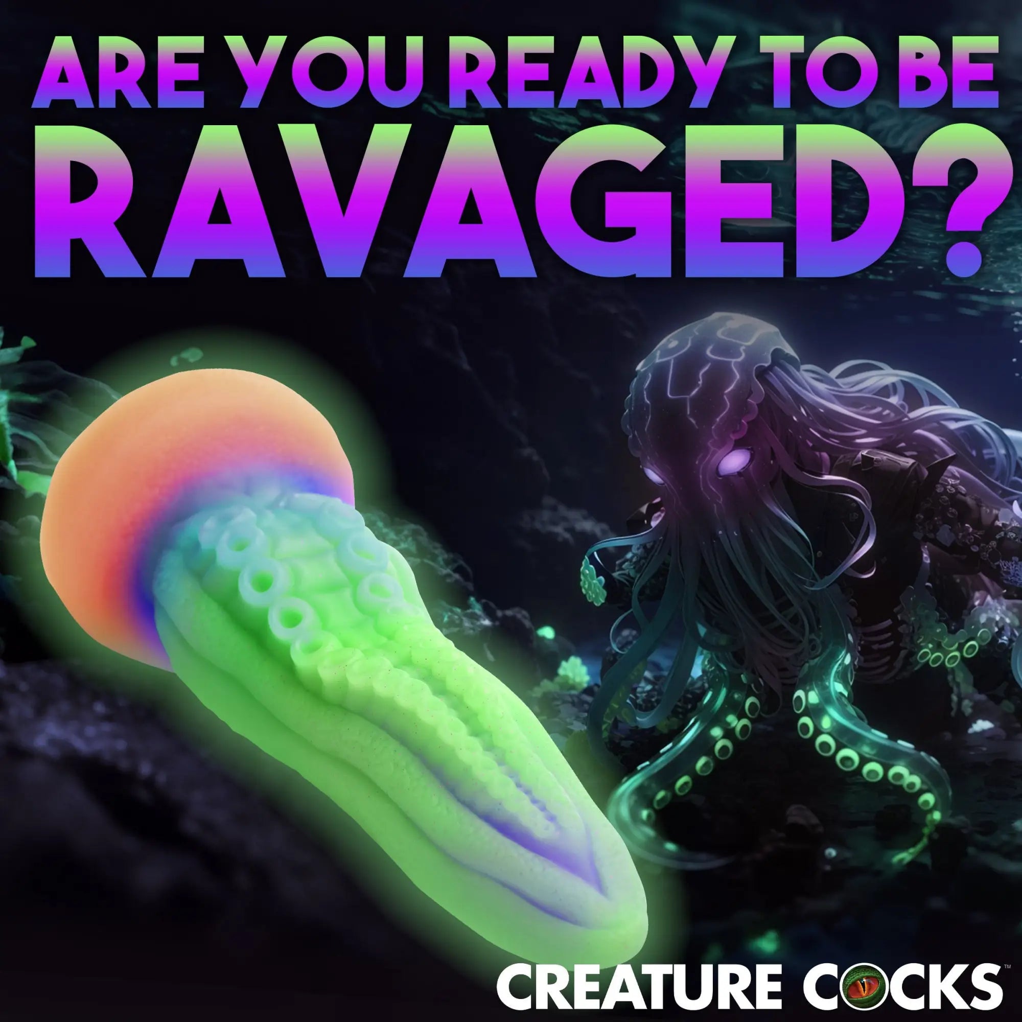 Creature Cocks Tenta-Cock: A glow-in-the-dark, neon green and orange tentacle-style silicone dildo.