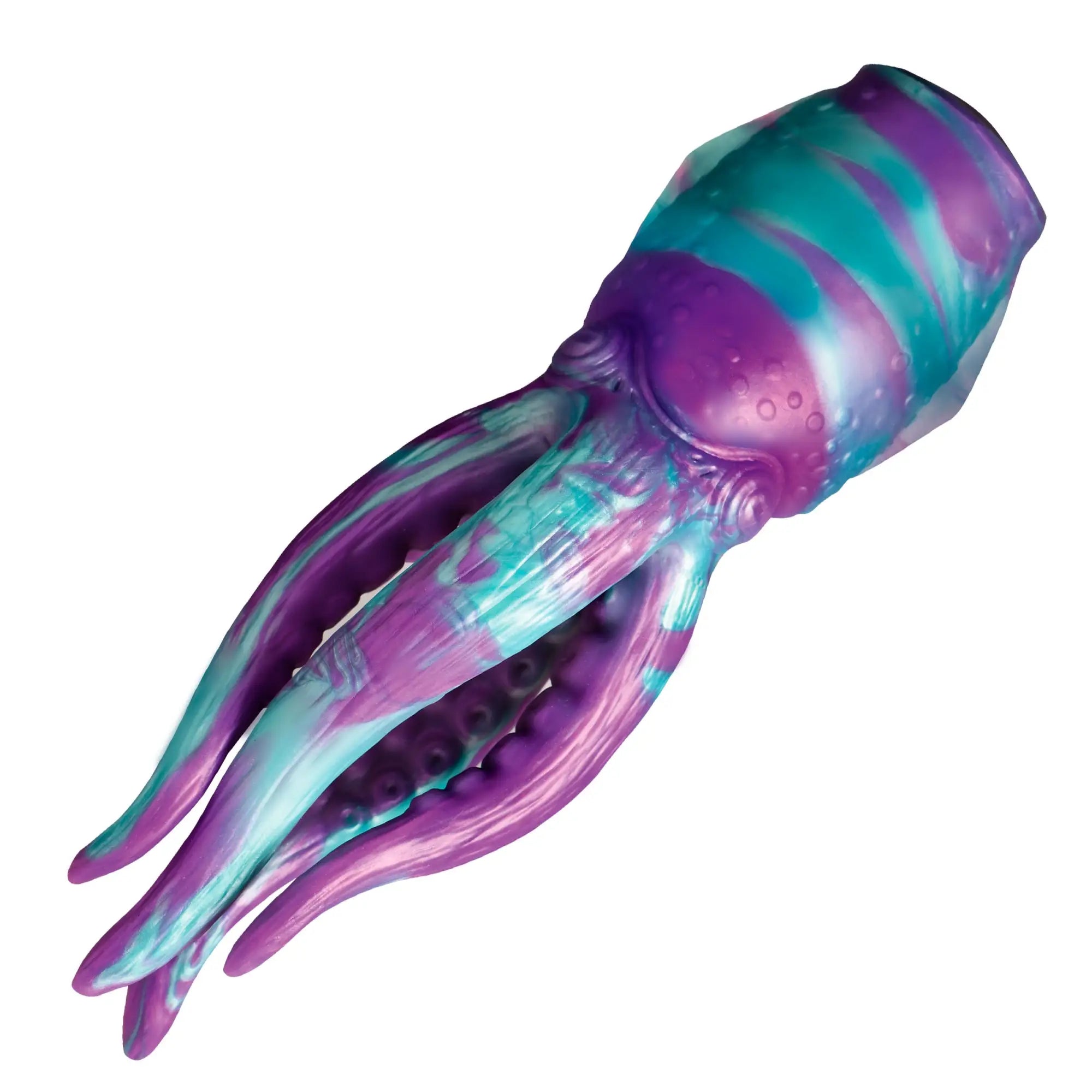 Creature Cocks Tenta Stroke silicone masturbator: a purple and teal marbled, octopus-style sleeve with textured suckers.