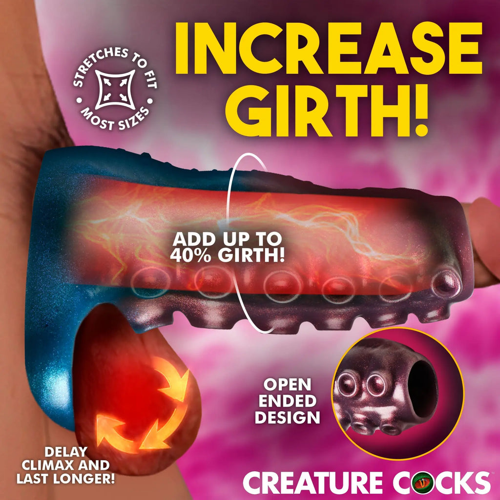 Creature Cocks Tentagirth blue and purple silicone tentacle enhancer with suction cups and open-ended design.