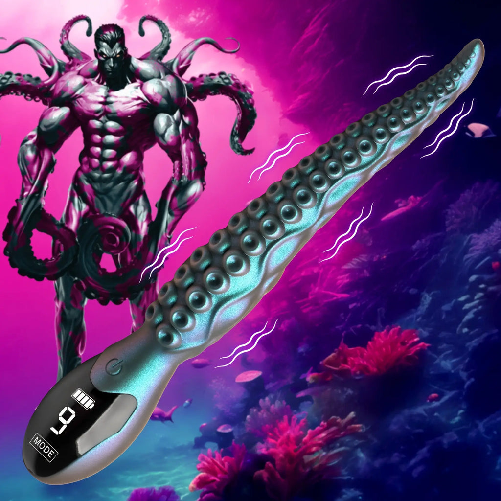 Creature Cocks Tentavibe: An iridescent, teal-to-purple silicone vibrator shaped like an octopus tentacle.