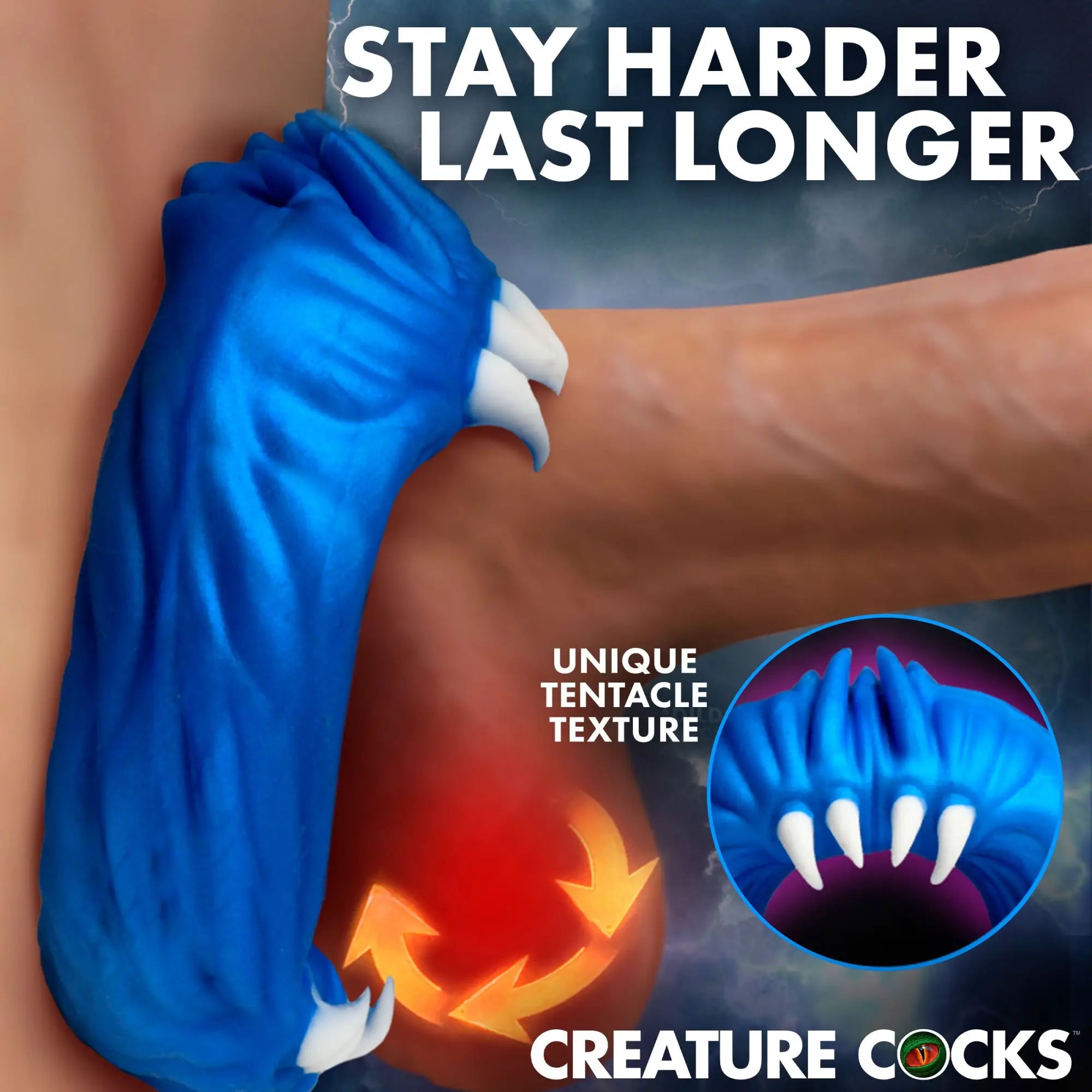 Creature Cocks Venom Loop blue silicone cock ring with textured tentacle design and white claw accents.