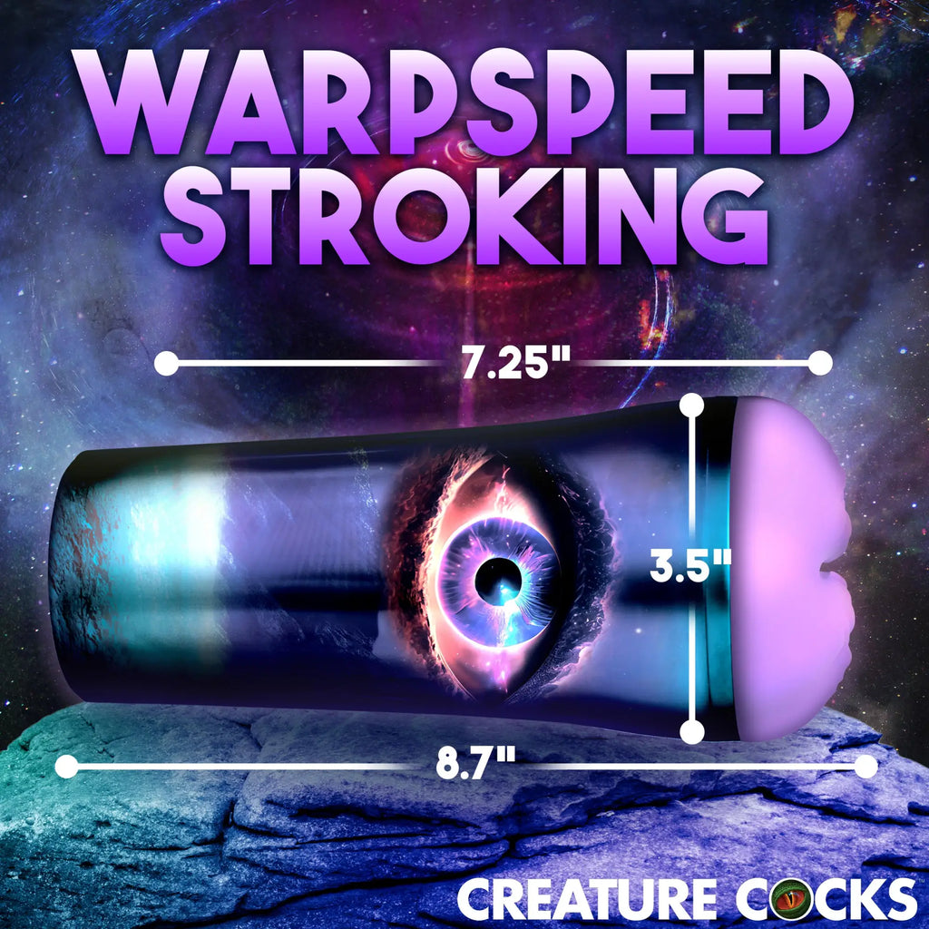 Creature Cocks Wormhole Alien stroker features a space-themed sleeve with an eye graphic and pink internal texture.